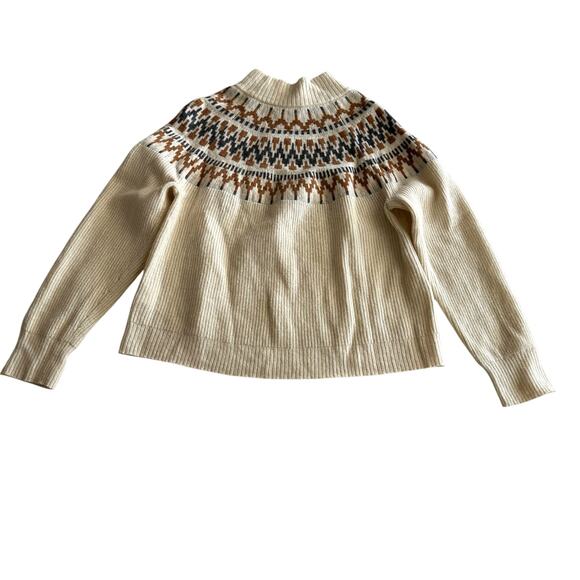 J Crew Lambswool Blend Classic Fair Isle Yoke Mock Neck Neutrals Cream Sweater L - Picture 3 of 12